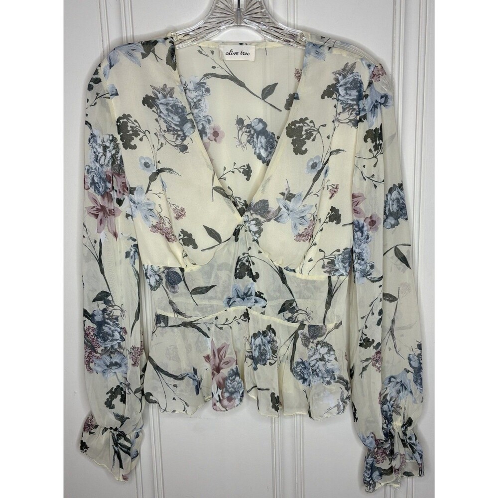 Olive Tree sheer yellow long sleeve crop top Sz S romantic coquette fairy garden